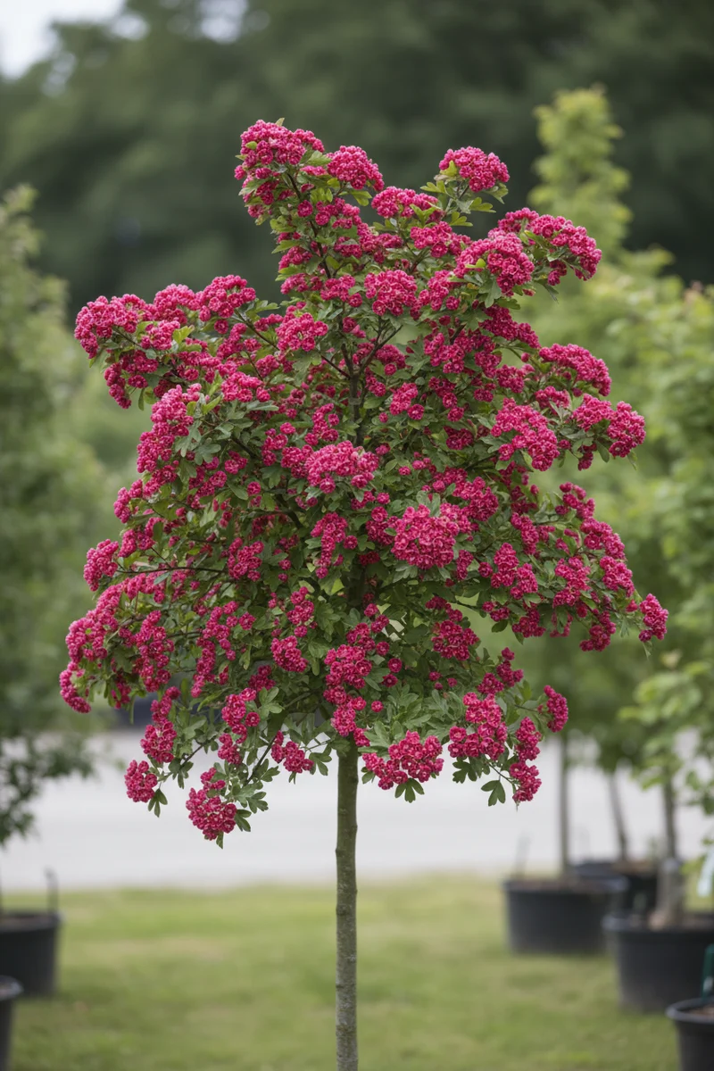 Echter Rotdorn 'Paul´s Scarlet' / Crataegus laevigata 'Paul´s Scarlet', Stamm