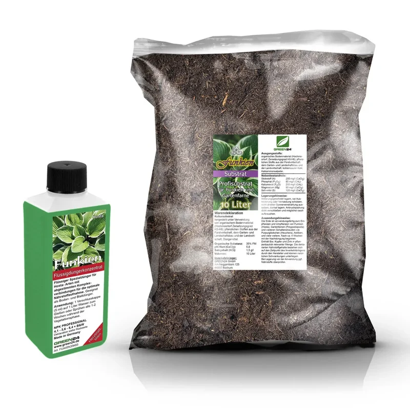 Funkien-Umtopfset · 10 l Erde + 250 ml Dünger