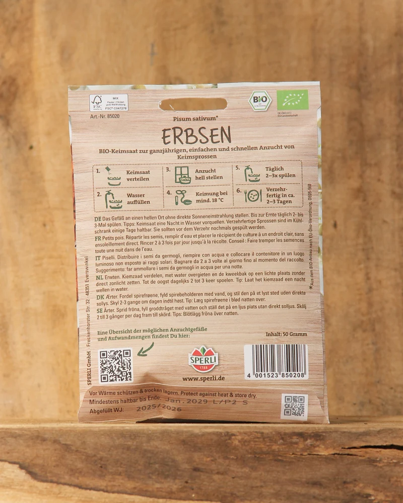 Sperli's | Bio Keimsprossen Saatgut 'Erbsen'