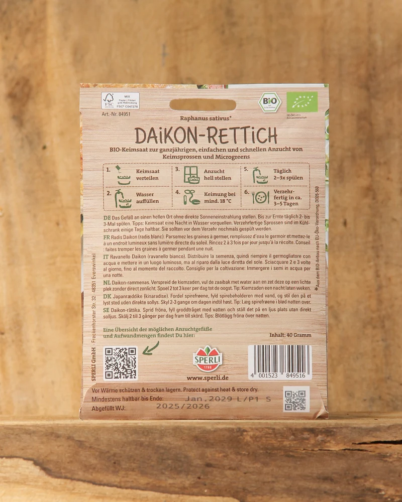 Sperli's | Bio Keimsprossen Saatgut 'Daikon-Rettich'