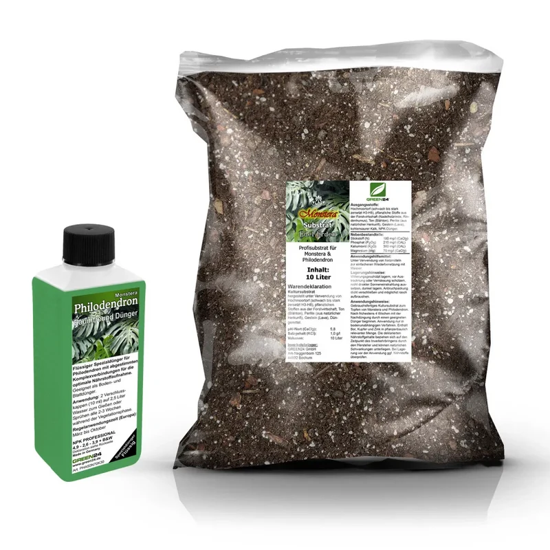 Monstera- & Philodendron-Umtopfset · 10 l Erde + 250 ml Dünger