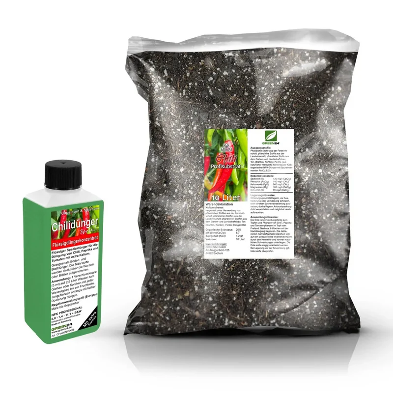 Chili- & Paprika-Umtopfset · 10 l Erde + 250 ml Dünger