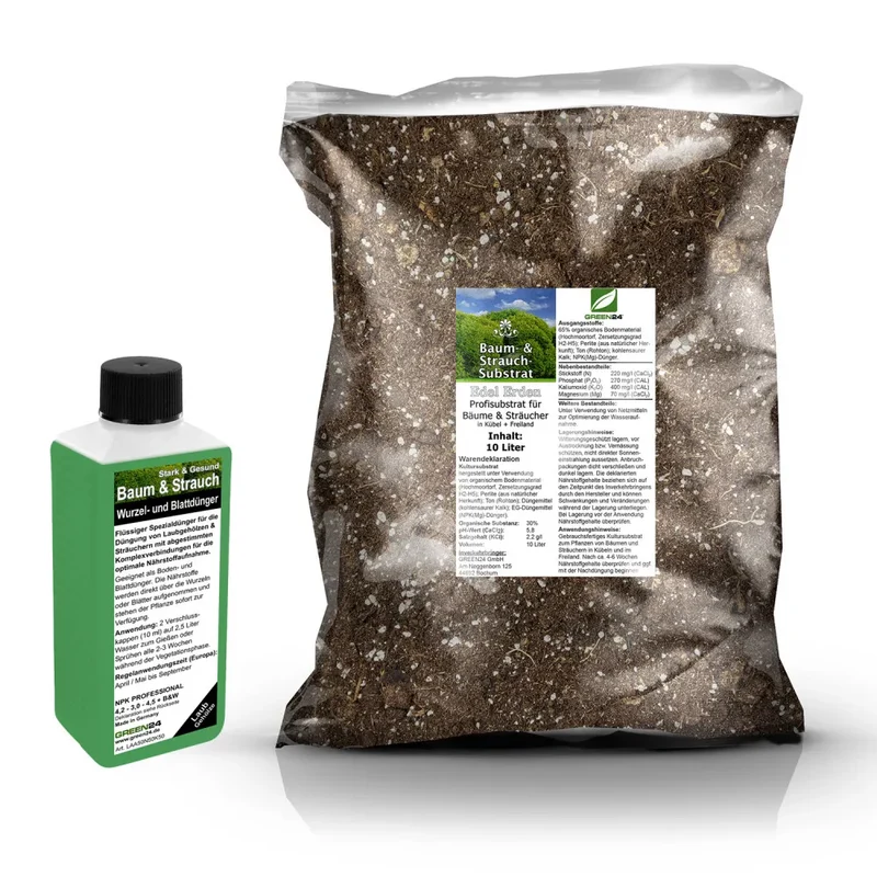 Baum- & Strauch-Umtopfset · 10 l Erde + 250 ml Dünger