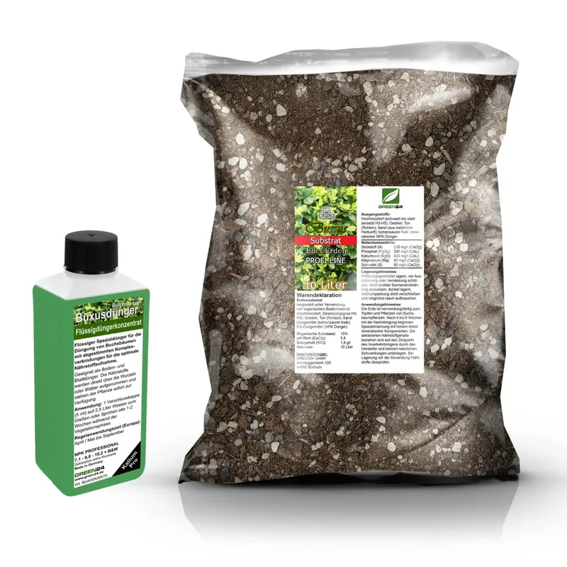Buchsbaum-Umtopfset · 10 l Erde + 250 ml Dünger