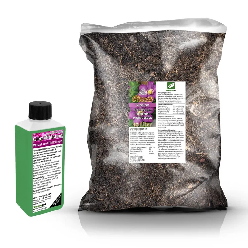 Clematis-Umtopfset · 10 l Erde + 250 ml Dünger