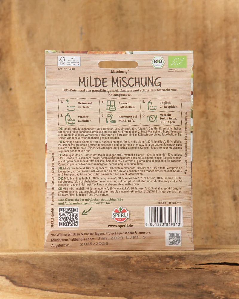 Sperli's | Bio Keimsprossen Saatgut 'Milde Mischung'