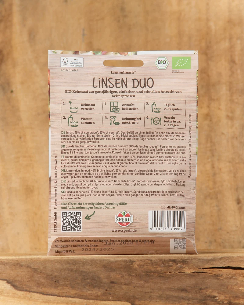 Sperli's | Bio Keimsprossen Saatgut 'Linsen Duo'