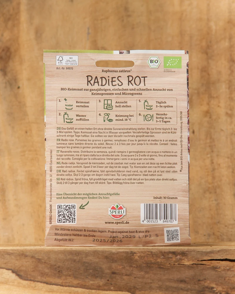 Sperli's | Bio Keimsprossen Saatgut 'Radies Rot'