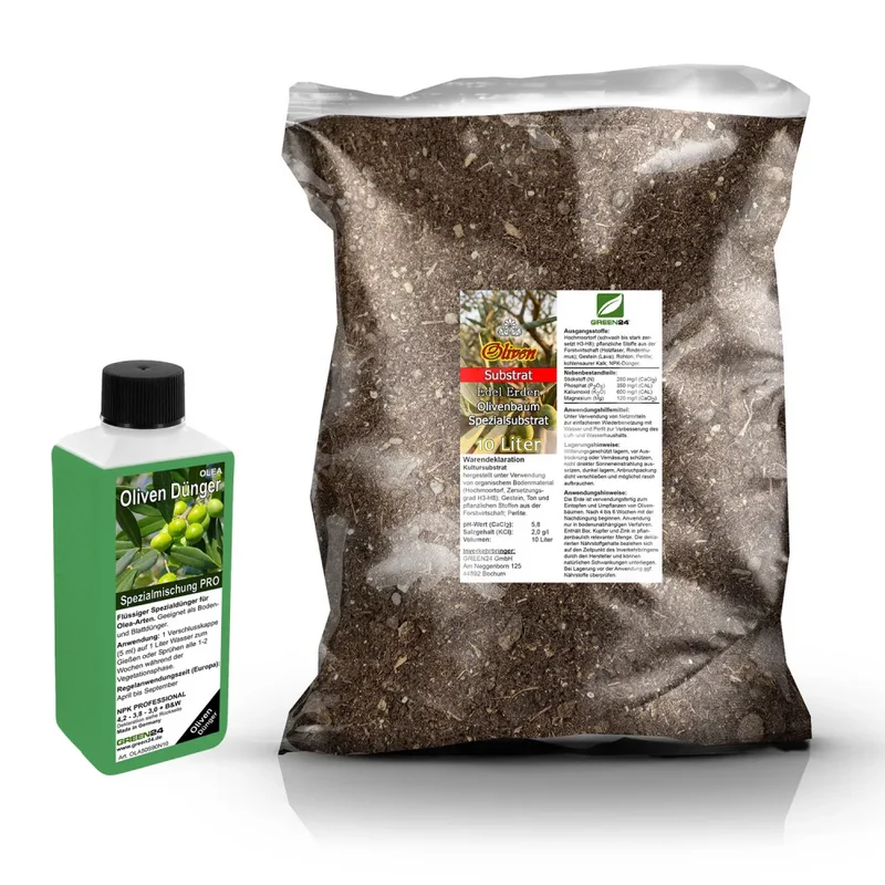Oliven-Umtopfset · 10 l Erde + 250 ml Dünger