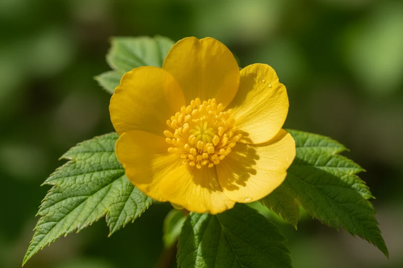 Gelbbunter Ranunkelstrauch 'Golden Guinea' / Kerria japonica 'Golden Guinea'