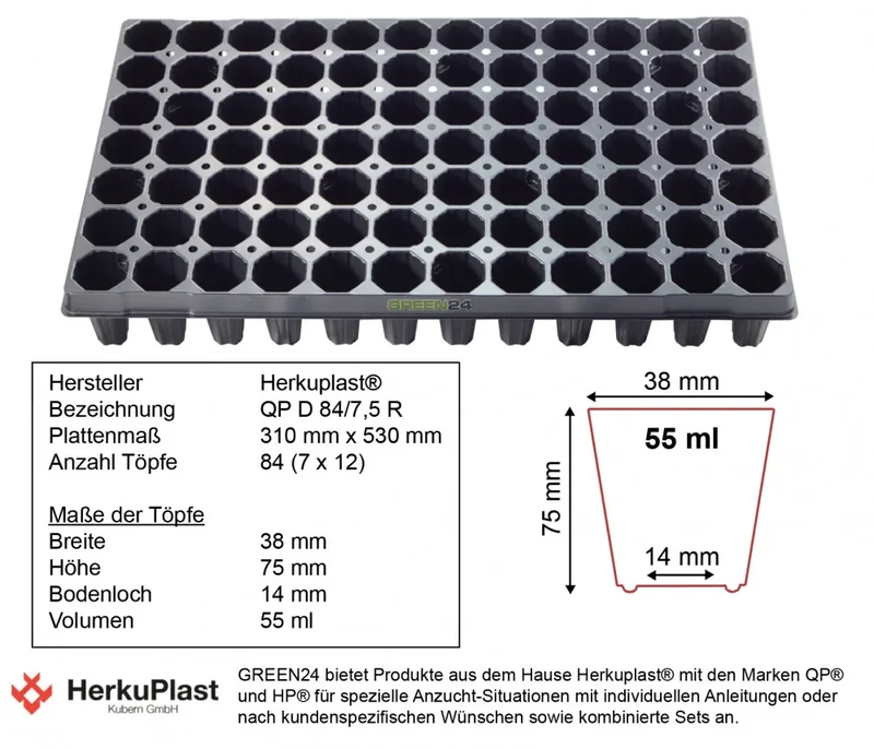 G24 Anzuchtplatte QP D 84/7,5 R rund, hoch – 84 Zellen