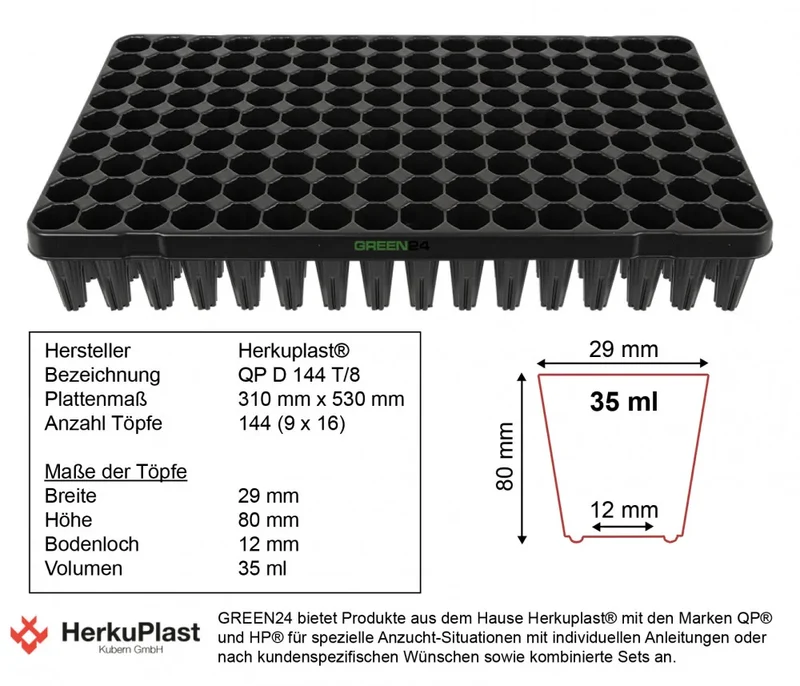 G24 Anzuchtplatte QP D 144 T/8 extra hoch – 144 Zellen