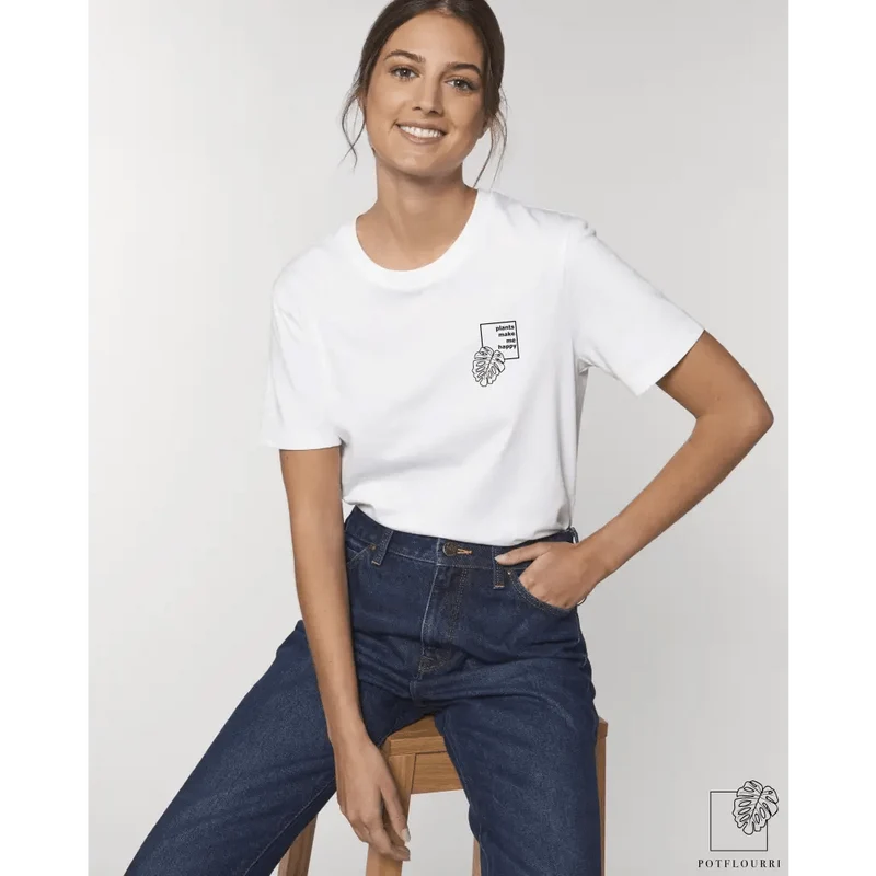 UNISEX MOTIV T-SHIRT HAPPY - WHITE