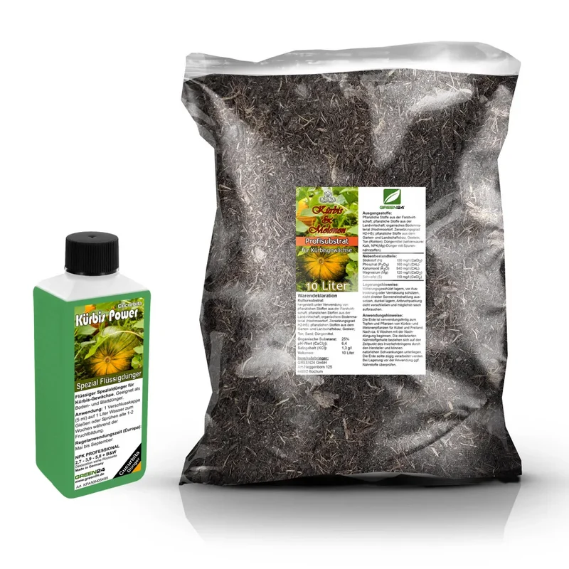Kürbis-Umpflanzset · 10 l Erde + 250 ml Dünger
