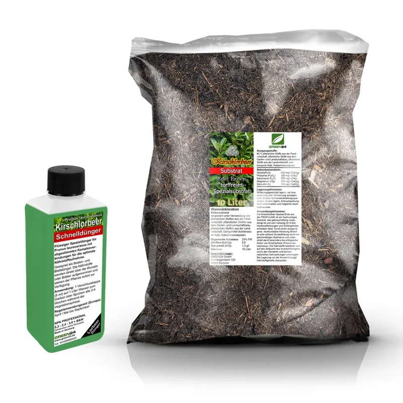 Kirschlorbeer-Umtopfset · 10 l Erde + 250 ml Dünger