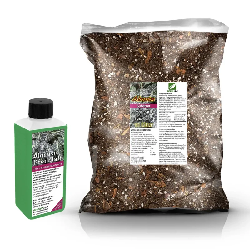 Alocasien-Umtopfset · 10 l Erde + 250 ml Dünger