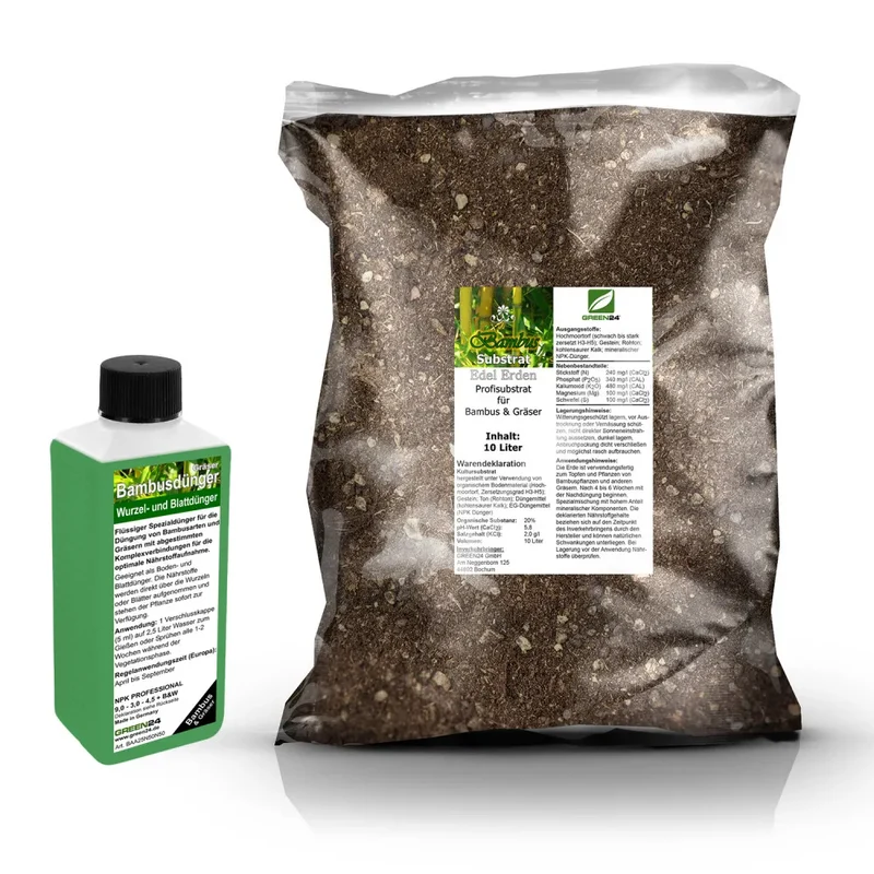 Bambus-Umtopfset · 10 l Erde + 250 ml Dünger