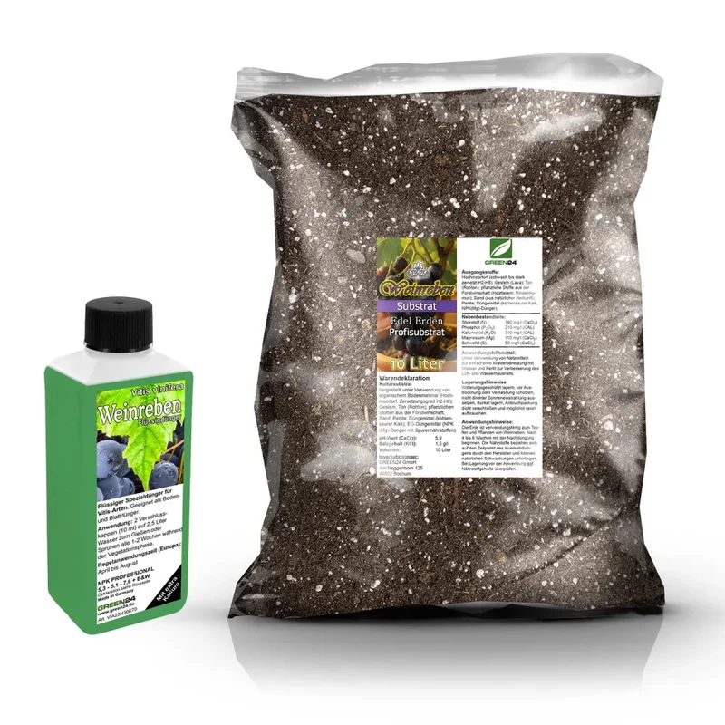 Weinreben-Umtopfset · 10 l Erde + 250 ml Dünger