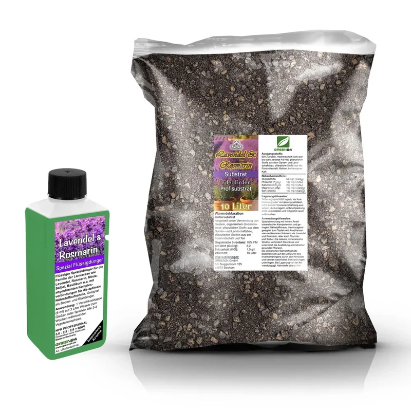 Lavendel- & Rosmarin-Umtopfset · 10 l Erde + 250 ml Dünger