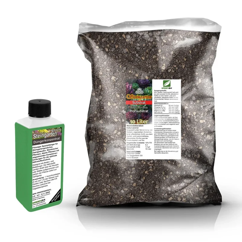Steingarten-Umtopfset · 10 l Erde + 250 ml Dünger