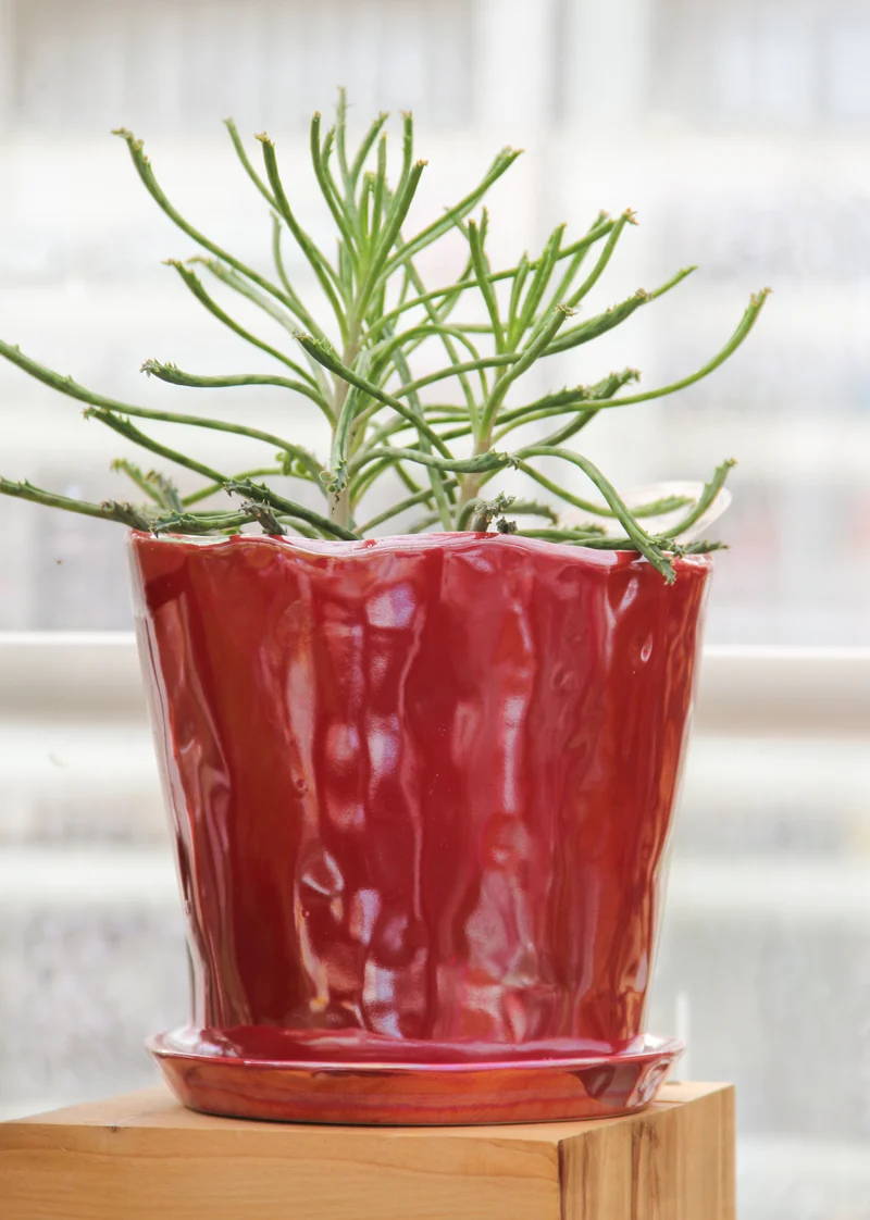 Des Pots | Blumentopf aus glasierten Keramik in Rot H 15.5 Ø 18 cm