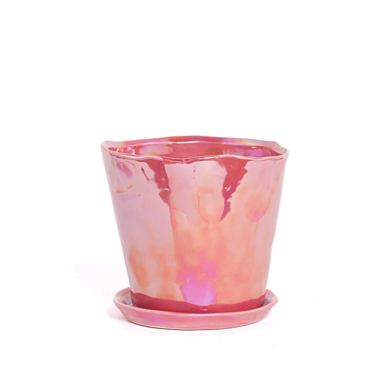 Des Pots | Blumentopf aus glasierten Keramik in Pink H 15.5 Ø 18 cm