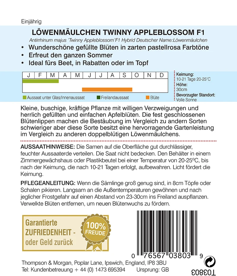 Thompson & Morgan | Löwenmaul Twinny Appleblossom F1 Hybride