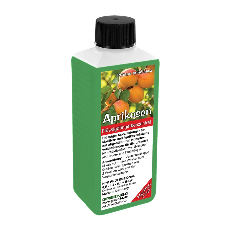 Aprikosen Dünger – HIGH-TECH NPK Flüssigdünger für Prunus armeniaca, Marille & Aprikosenbaum – Perfekt für reiche Ernte & süße Früchte – Made in Germany