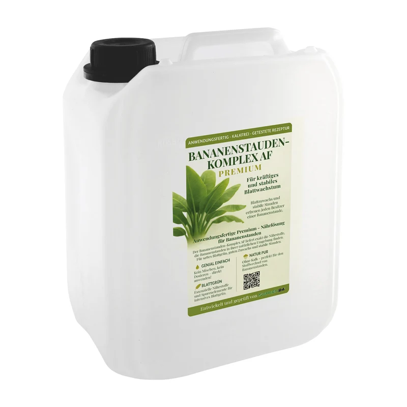 Bananenstauden-Komplex AF- 5 Liter anwendungsfertiger kalkfreier Spezialdünger für Bananen, Strelitzien & andere Tropenpflanzen. Hoher Stickstoffanteil für massives Blattwachstum