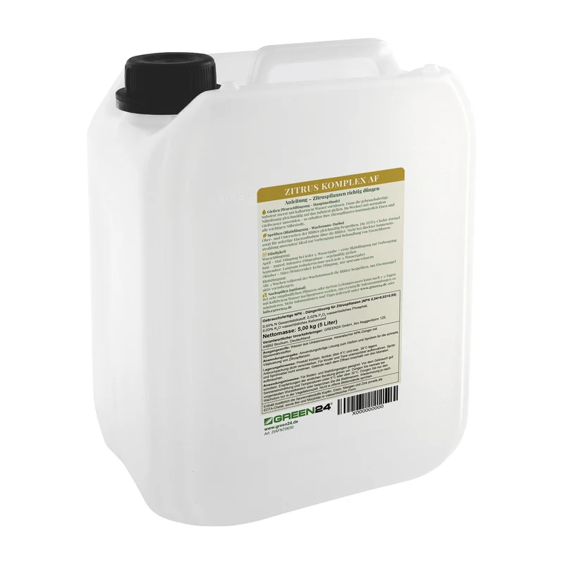 Zitrus-Komplex AF - 5 Liter anwendungsfertiger Spezialdünger kalkfrei mit mehr Eisen gegen Chlorose bei Zitronen, Orangen & allen Zitruspflanzen. Für sattgrüne Blätter und reiche Ernte