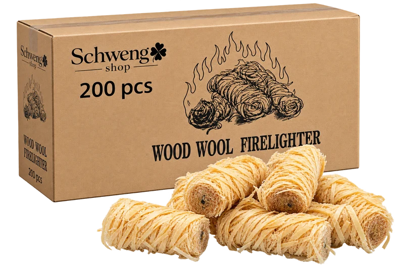 Holzwolle Feueranzünder 200 Stück – für Kamin, Ofen & Grill