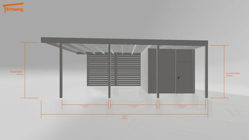 #DE Schweng Flachdachcarport C600 (ID 338dpw)