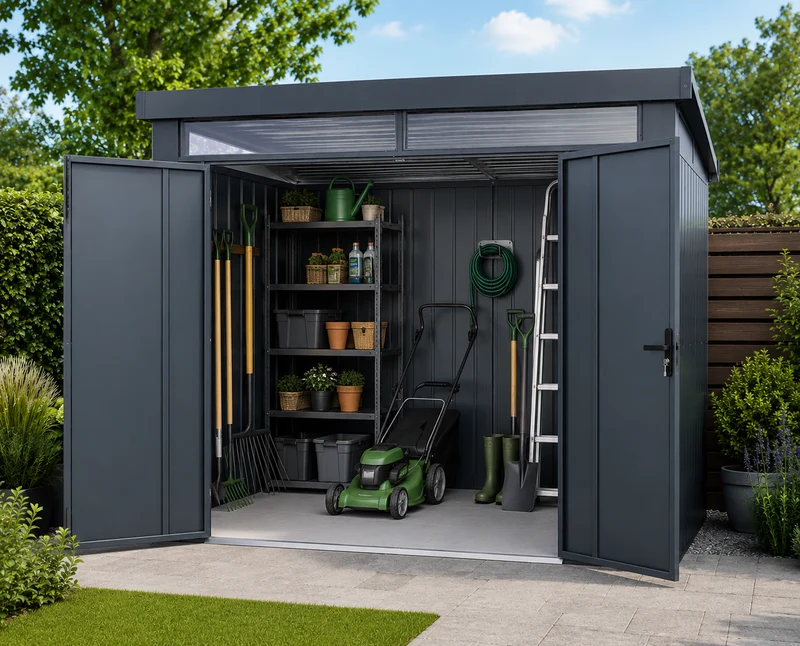 Garten-Gerätehaus Anthrazit 243 × 183 × 227 cm – Wetterfest, Abschließbar & Pflegeleicht