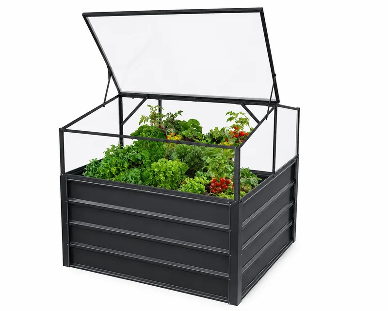 Anzuchtkasten mit Frühbeetaufsatz 108 × 110 × 104/152 cm – Hochbeet mit Polycarbonatdeckel