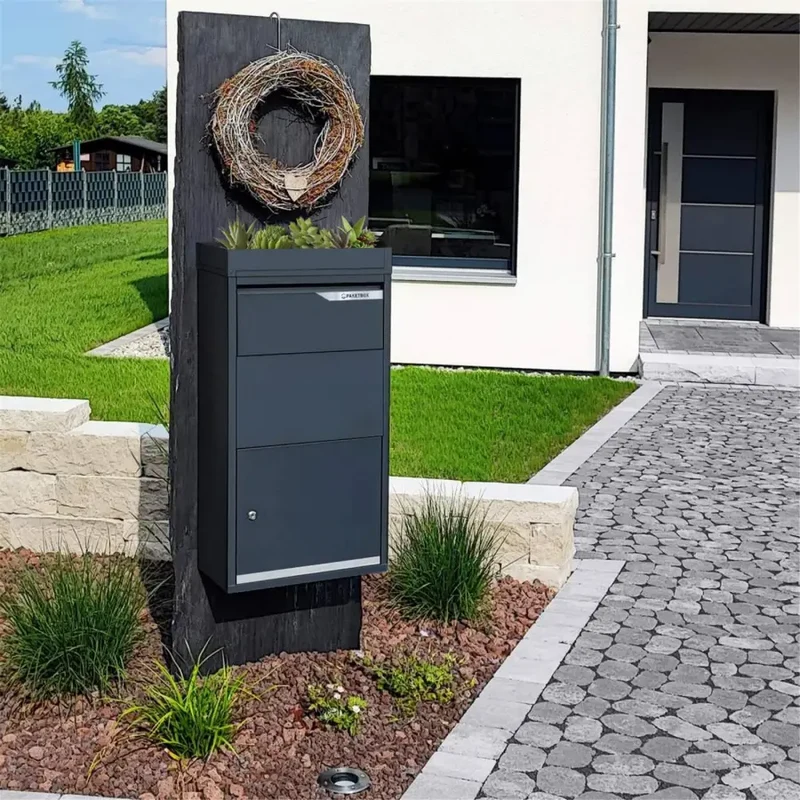 Paketbox mit Pflanzdach | Anthrazit RAL 7016 | für Pakete bis zur Größe S | rostfrei | Avalon 3