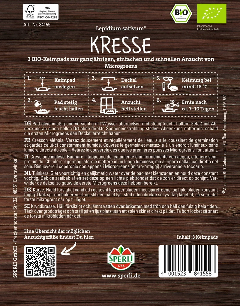 SPERLI Samen-Set "Bio-Sprossenvielfalt als Pads"