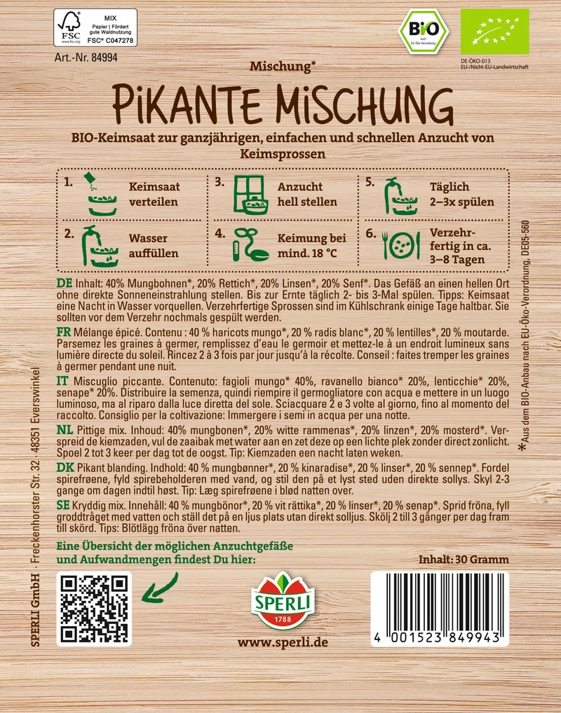 SPERLI Samen-Set "Bunte Bio-Sprossenvielfalt"