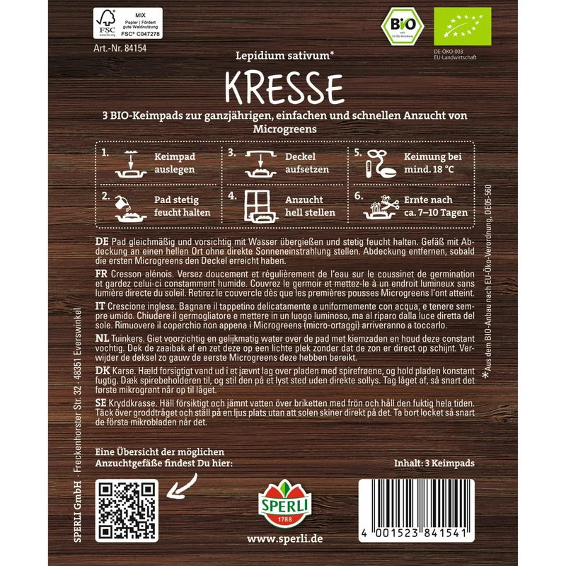 SPERLI BIO Microgreen-Pads Kresse
