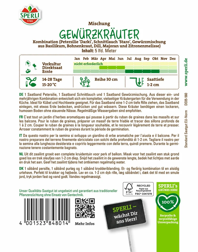 SPERLI Gewürzkräuter-Samen Kombination, Saatband