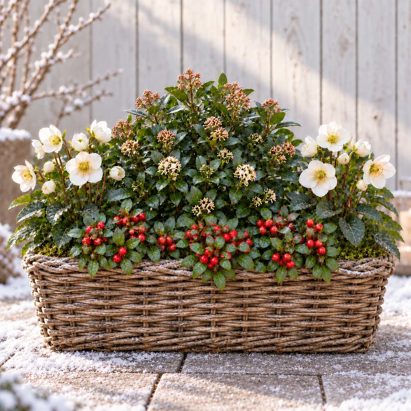 Balkonblumen "Schneeblüten umhüllt von roten Beeren"
