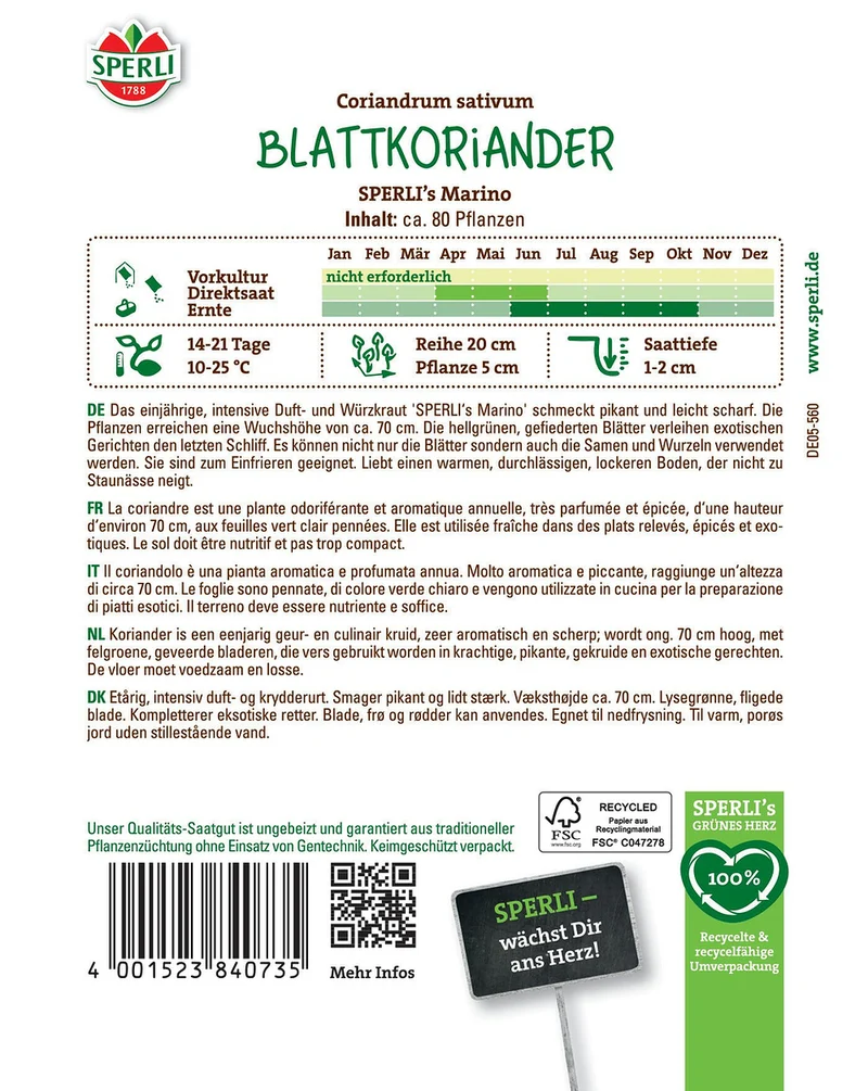 SPERLI Blattkoriander-Samen 'Marino'