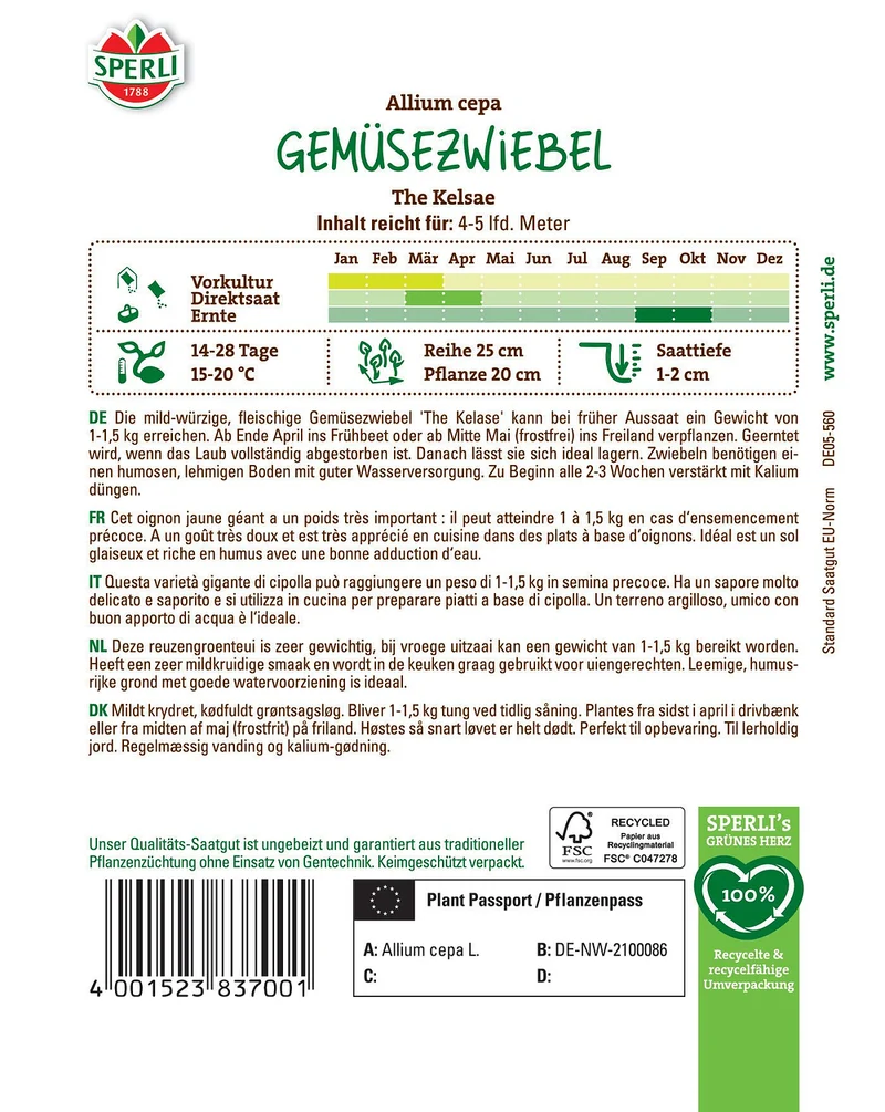 SPERLI Gemüsezwiebel-Samen 'The Kelsae'