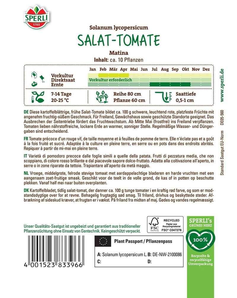 SPERLI Salat-Tomaten-Samen 'Matina'