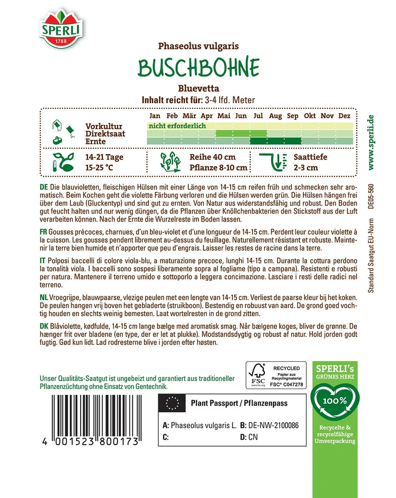 SPERLI Buschbohnen-Samen 'Bluevetta'
