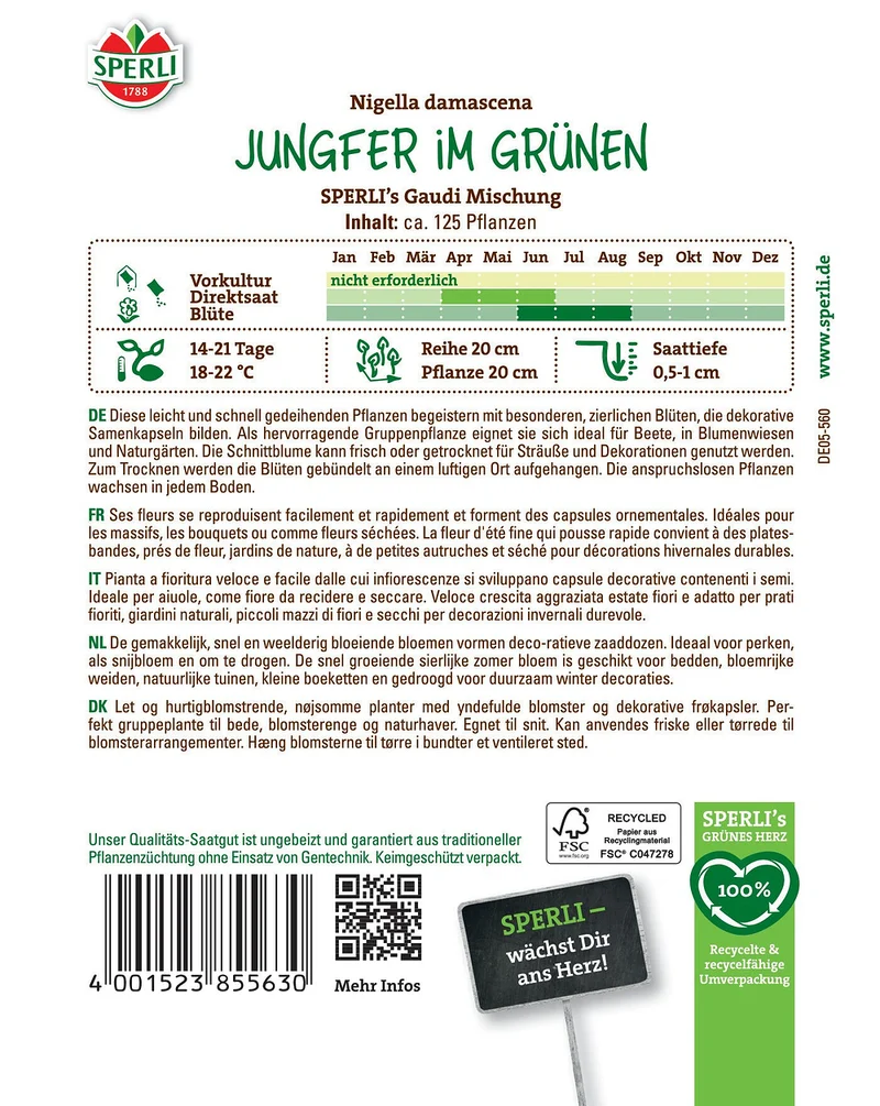 SPERLI Jungfer im Grünen-Samen 'Gaudi Mischung'