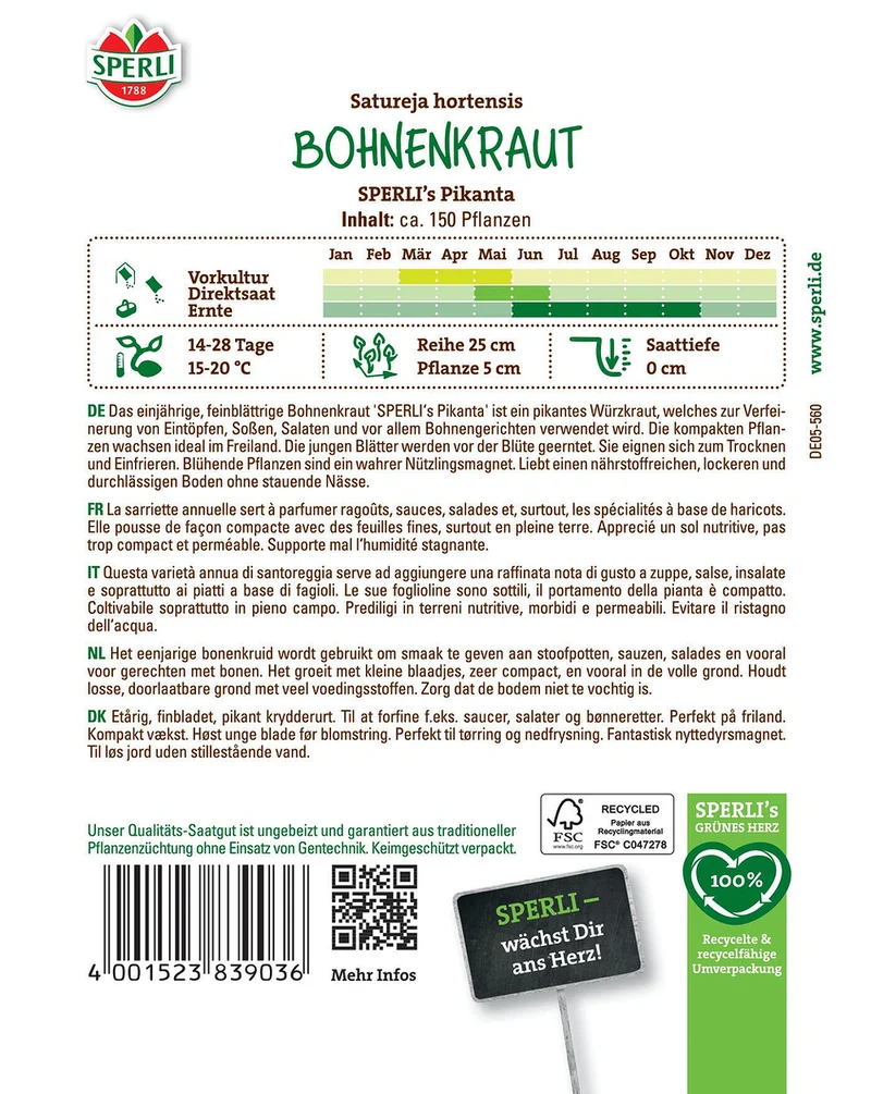 SPERLI Bohnenkraut-Samen 'Pikanta'