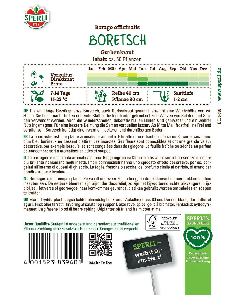 SPERLI Boretsch Gurkenkraut-Samen