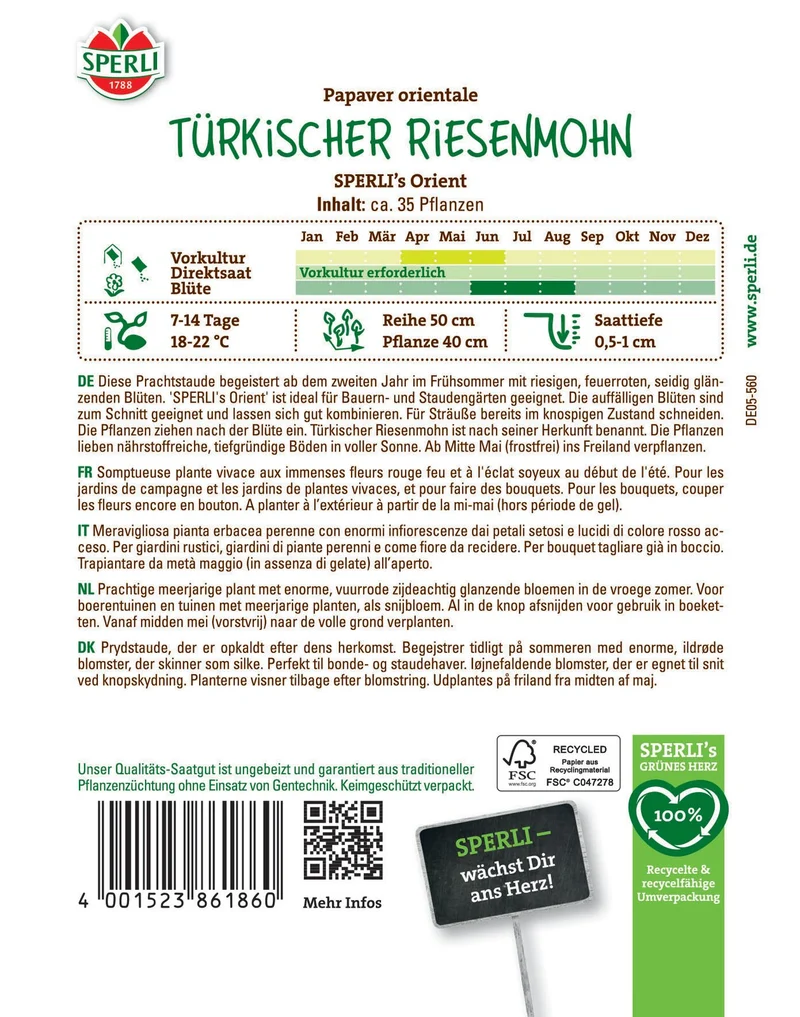 SPERLI Türkischer Riesenmohn-Samen 'Orient'