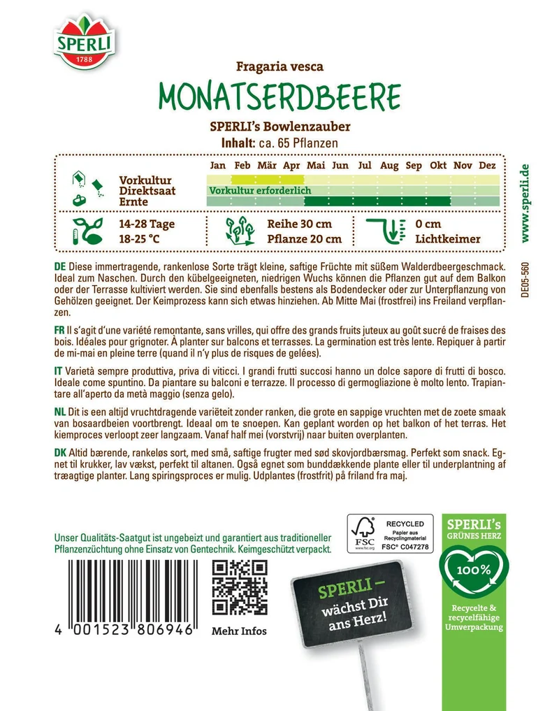 SPERLI Monatserdbeeren-Samen 'Bowlenzauber'