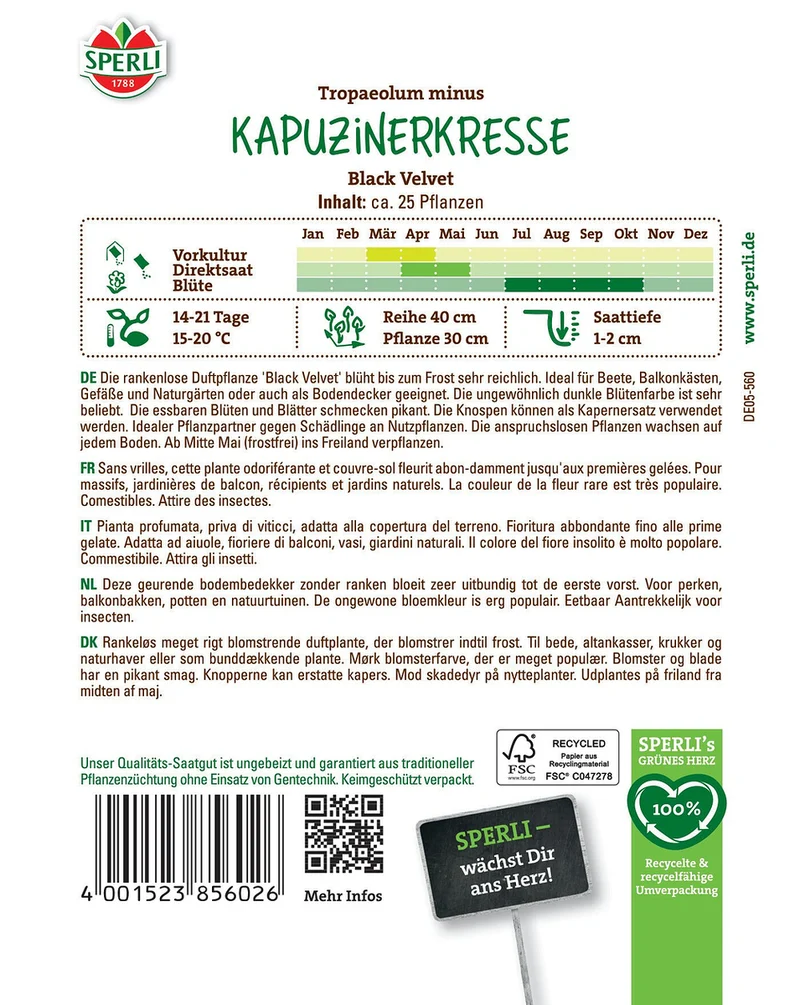 SPERLI Kapuzinerkresse-Samen 'Black Velvet'